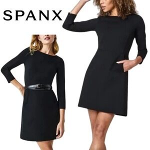NWT, SPANX, Perfect Shift Dress Classic Black XL 20382R Zipper Front Pockets
